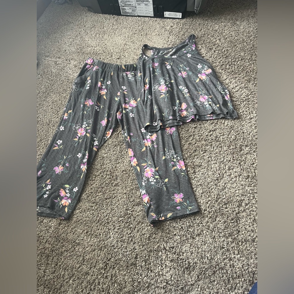 Floral Charcoal Women's Pajama Top,pants  set